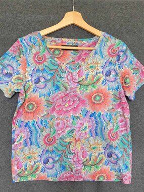 Peruvian Connection Kaffe Fassett Pima Cotton T-Shirt Colorful Mosaic Sz XS
